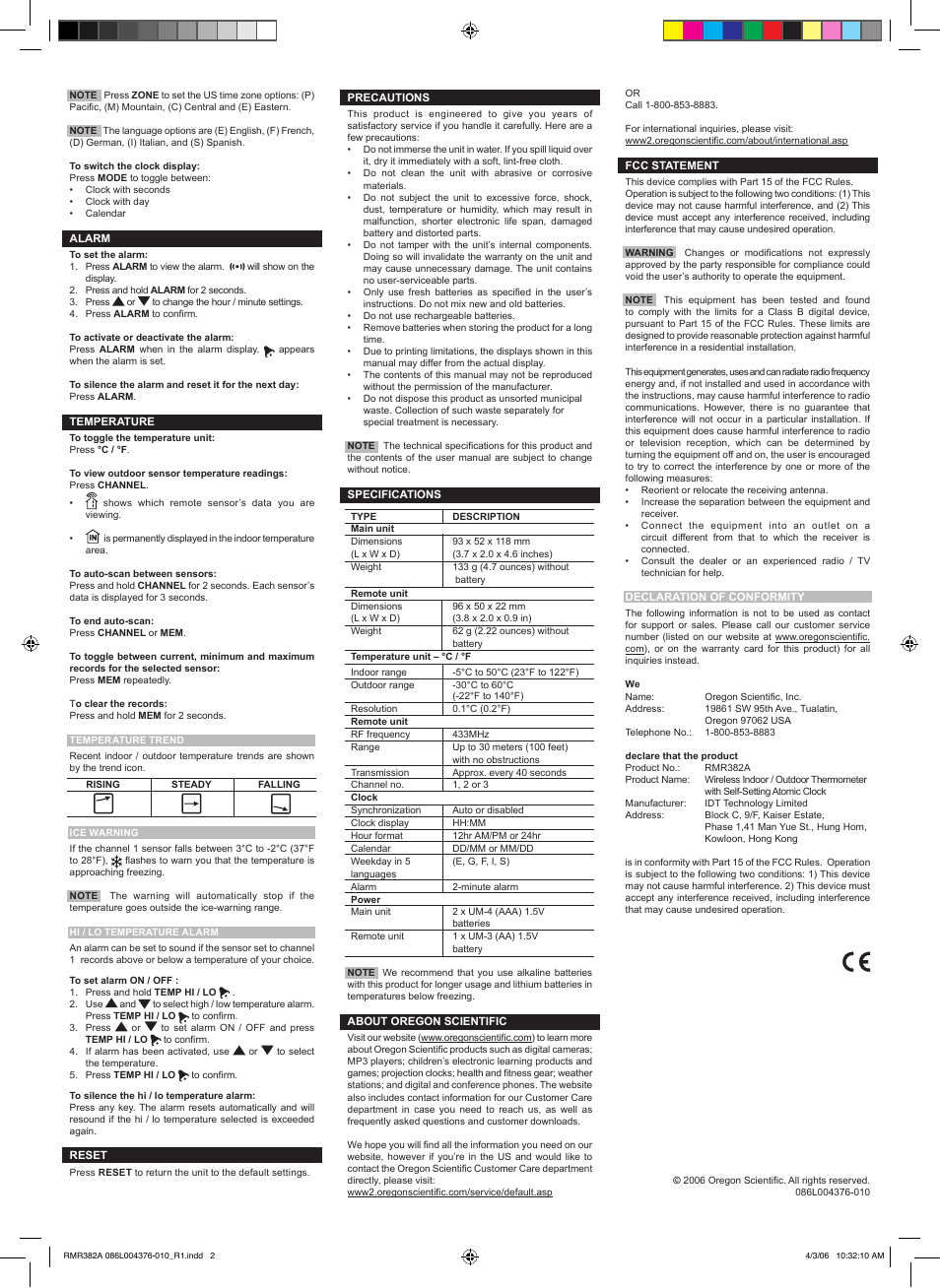 Oregon Scientific RMR382A User Manual | Page 2 / 2