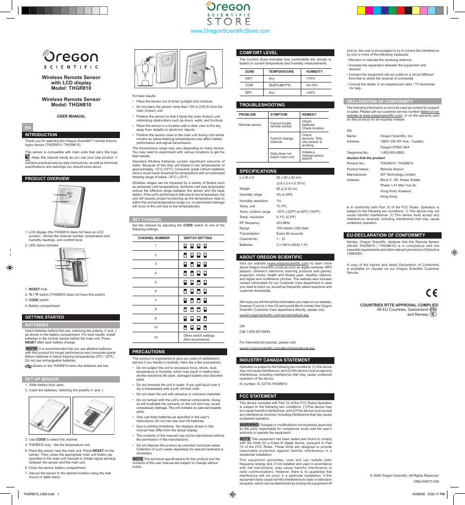 Oregon Scientific THGR810 User Manual | 1 page
