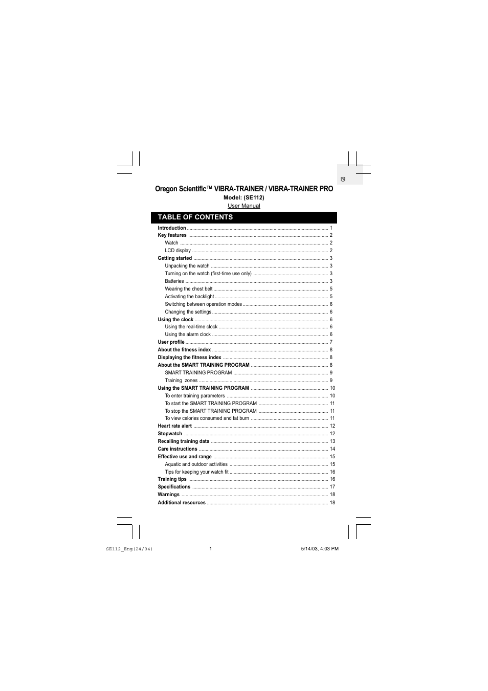 Oregon Scientific SE112 User Manual | 19 pages