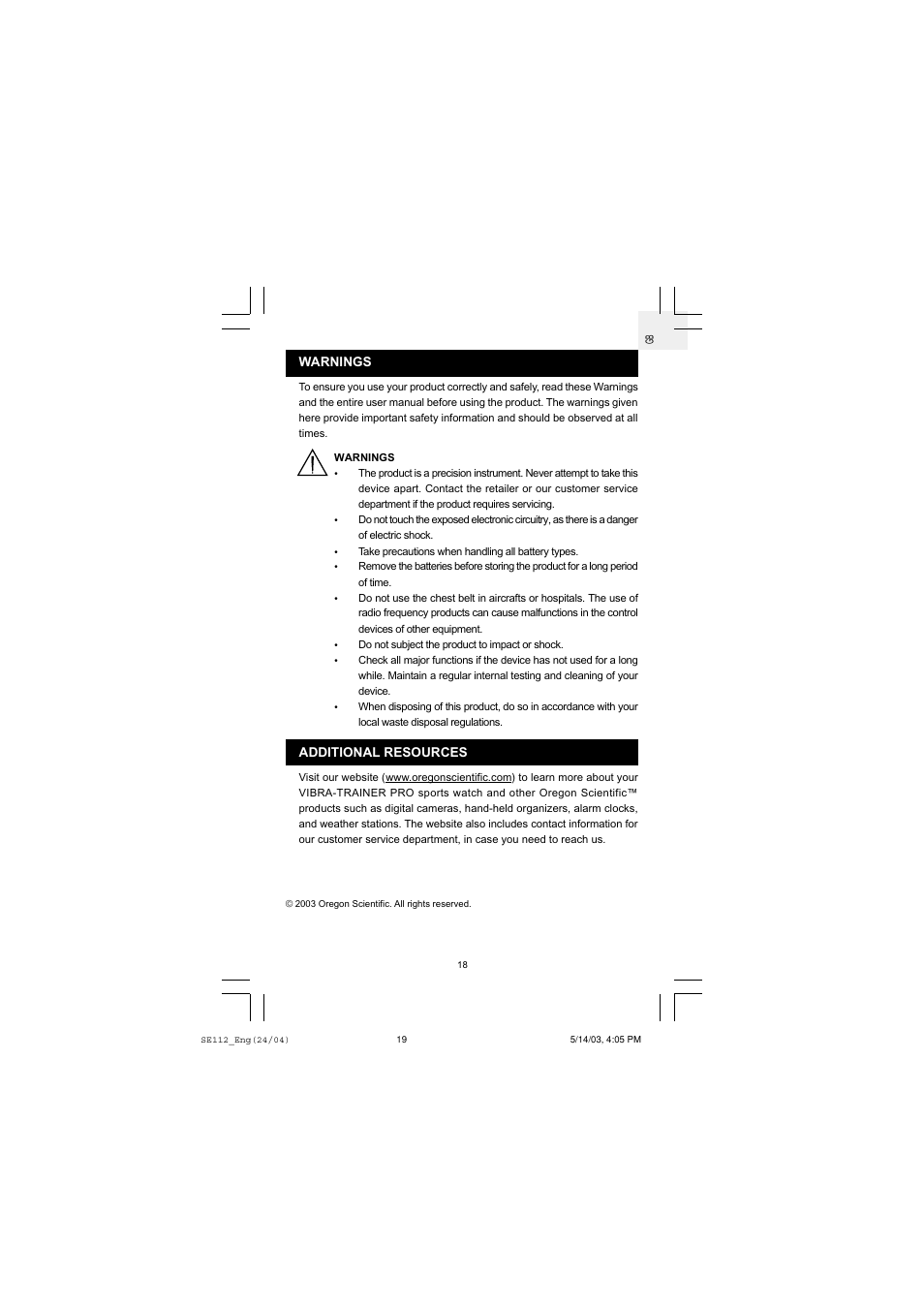 Oregon Scientific SE112 User Manual | Page 19 / 19