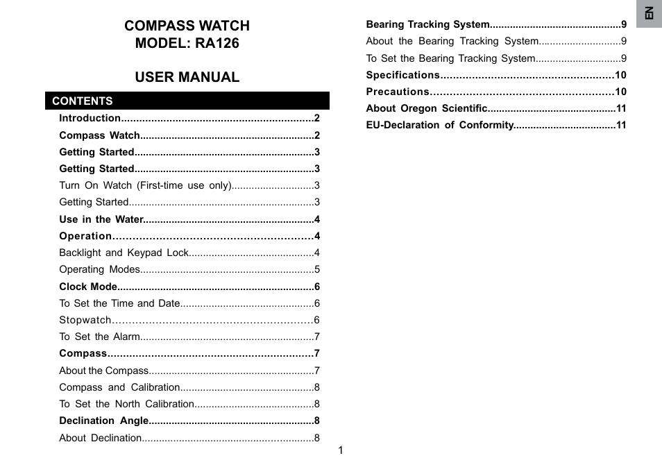 Compass watch model: ra126 user manual | Oregon Scientific RA126 User Manual | Page 2 / 99