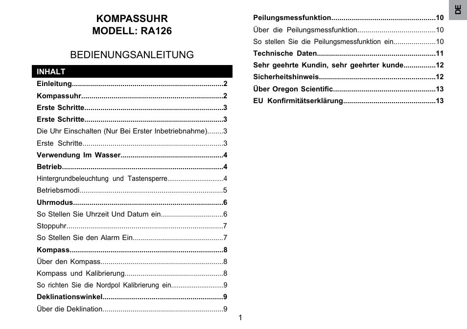 Kompassuhr modell: ra126 bedienungsanleitung | Oregon Scientific RA126 User Manual | Page 25 / 99