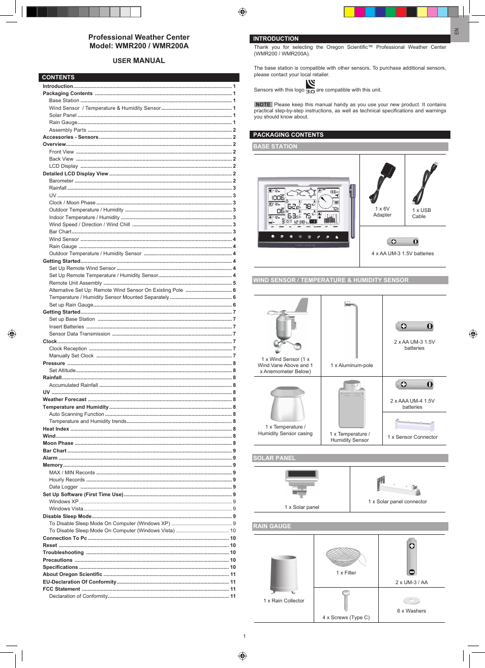 Oregon Scientific PROFESSIONAL WEATHER CENTER WMR200A User Manual | 11 pages