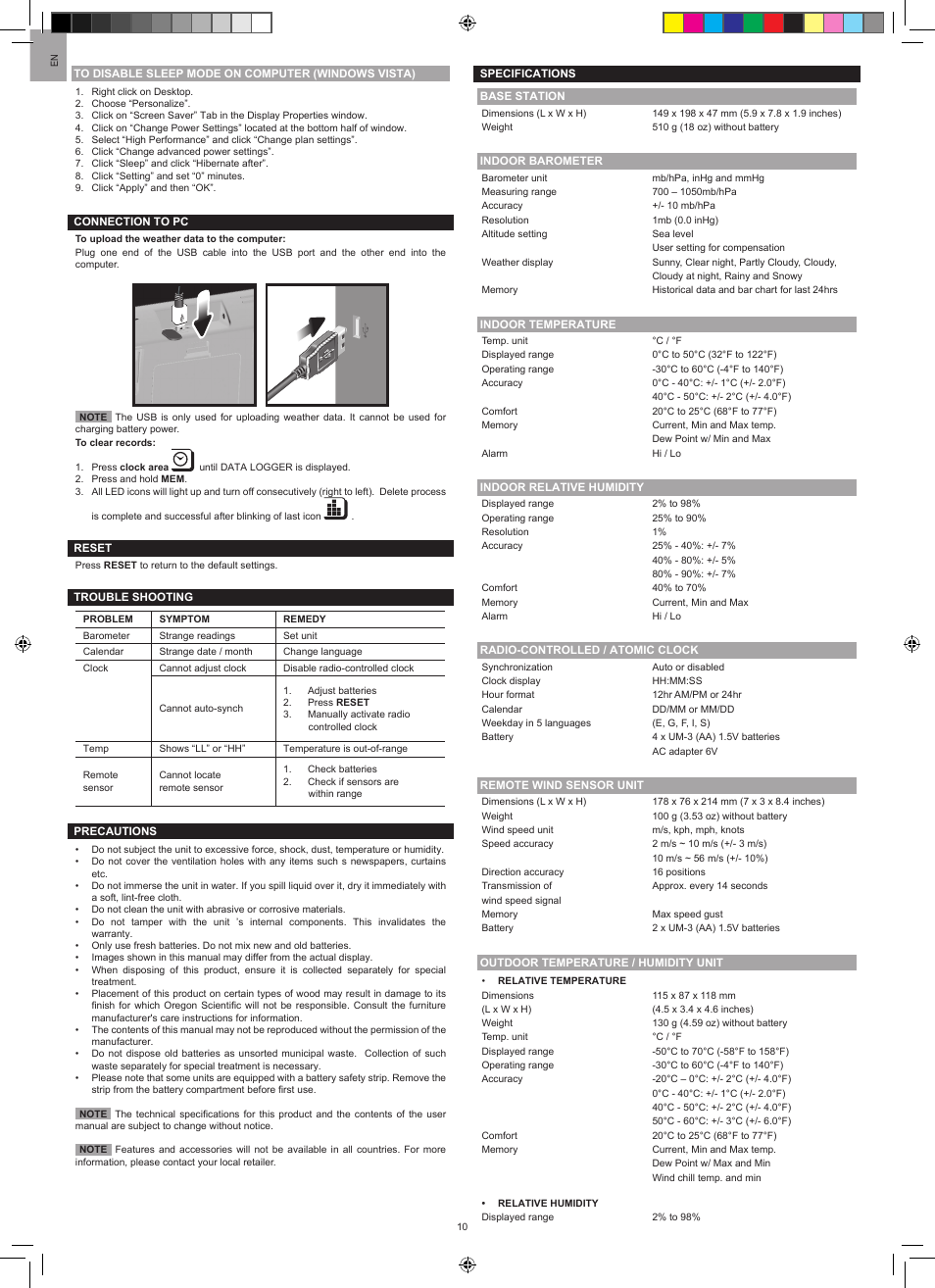 Oregon Scientific PROFESSIONAL WEATHER CENTER WMR200A User Manual | Page 10 / 11