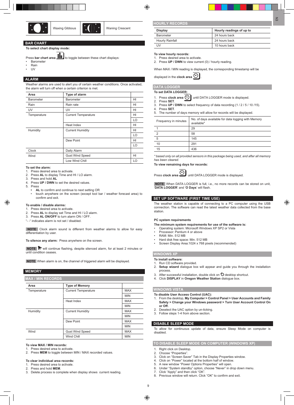 Oregon Scientific PROFESSIONAL WEATHER CENTER WMR200A User Manual | Page 9 / 11
