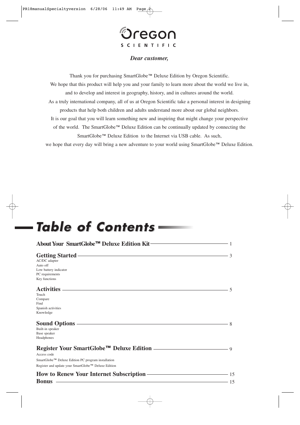 Table of contents able of contents | Oregon Scientific SmartGlobe AC/DC Adapter User Manual | Page 2 / 10