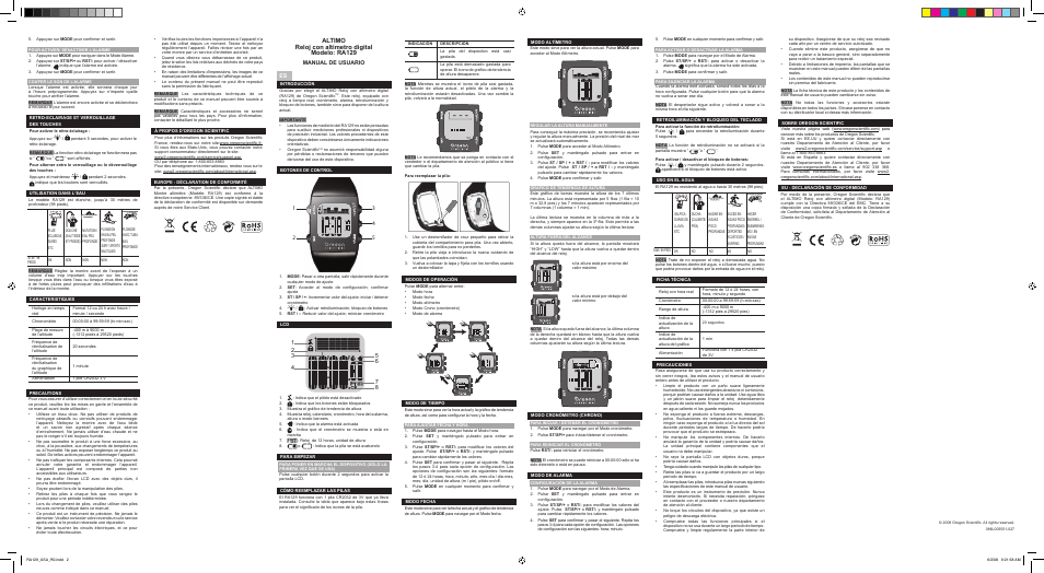 Altimo reloj con altímetro digital modelo: ra129, Manual de usuario | Oregon Scientific ALTIMO RA129 User Manual | Page 2 / 2