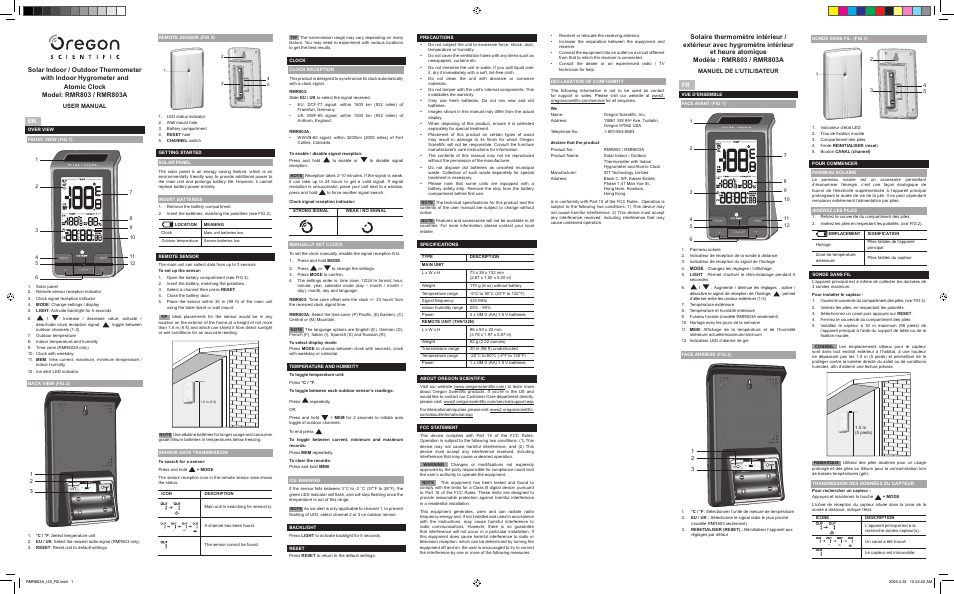 Oregon Scientific RMR803A User Manual | 2 pages