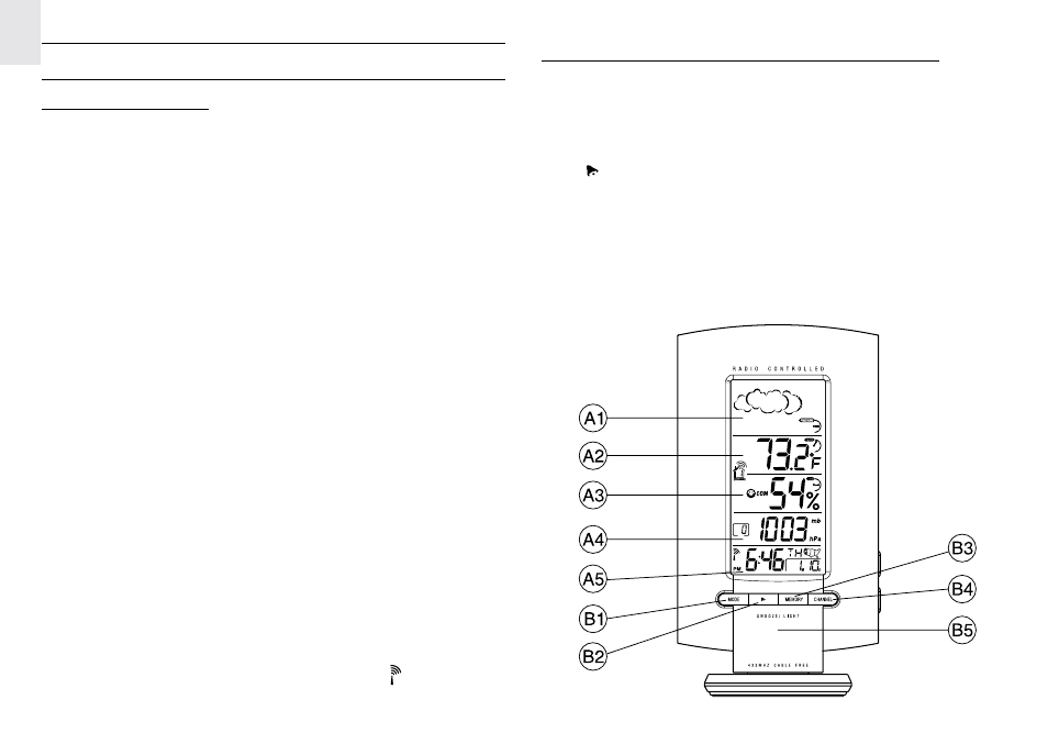 Features : main unit | Oregon Scientific Long- Range Wireless Weather Station with In-Out Thermo-Hygrometer and RF Clock BAR898HGA User Manual | Page 2 / 14