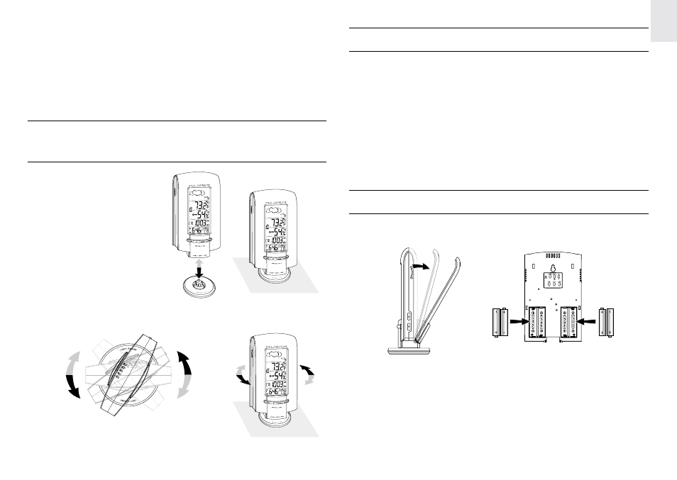 Battery installation: main unit, Before you begin - installing the table stand | Oregon Scientific Long- Range Wireless Weather Station with In-Out Thermo-Hygrometer and RF Clock BAR898HGA User Manual | Page 5 / 14