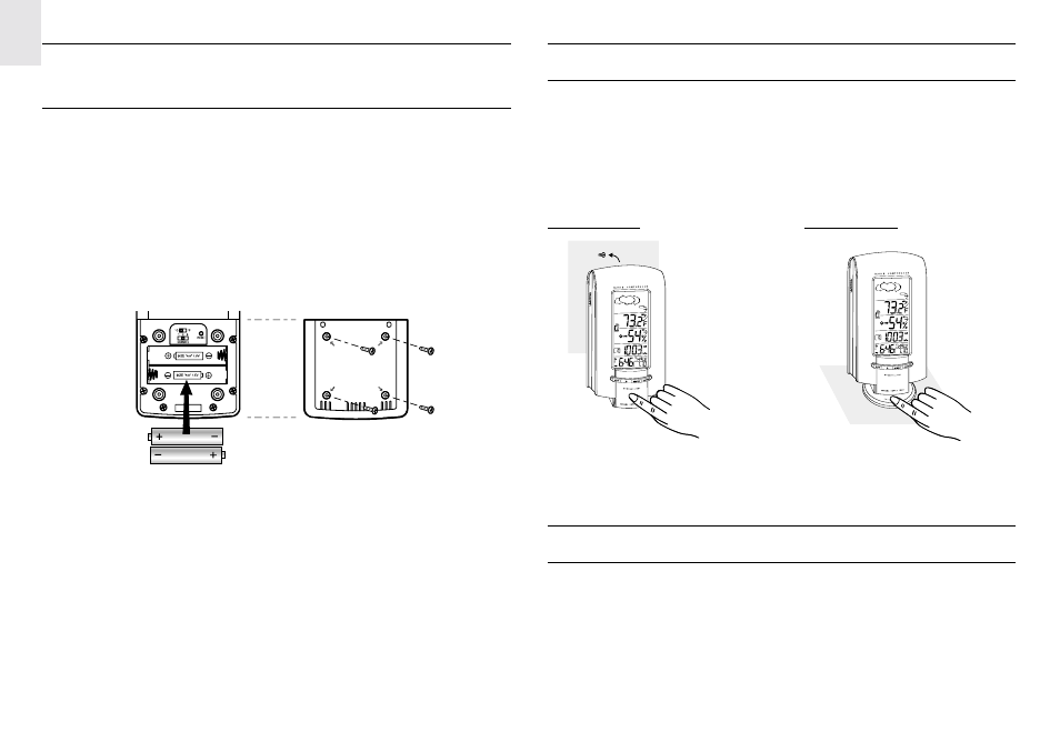Battery and channel installation: remote unit, Lcd and key-panel backlight, About radio reception | Oregon Scientific Long- Range Wireless Weather Station with In-Out Thermo-Hygrometer and RF Clock BAR898HGA User Manual | Page 6 / 14
