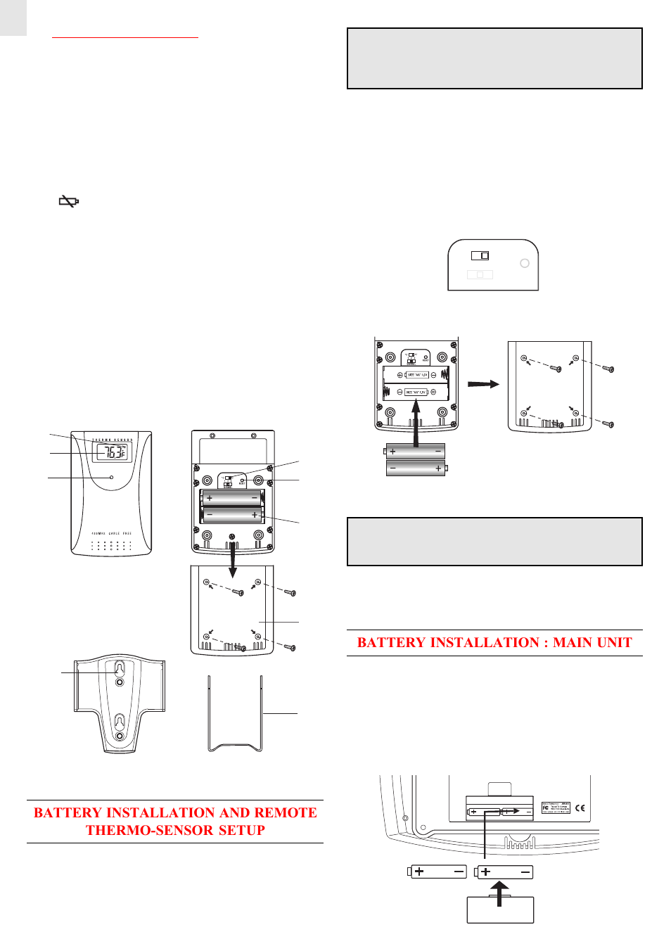 Battery installation : main unit | Oregon Scientific Jumbo JMR828A User Manual | Page 2 / 8