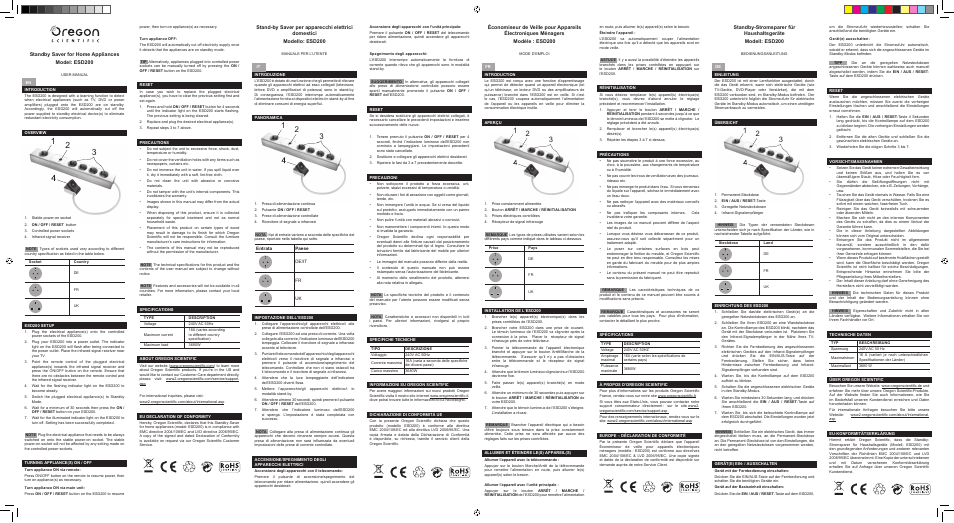 Oregon Scientific Standby Saver for Home Appliances ESD200 User Manual | 1 page