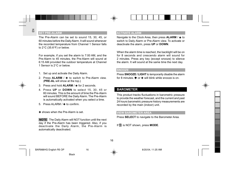 Oregon Scientific Slimline Weather Station BAR988HG User Manual | Page 17 / 28