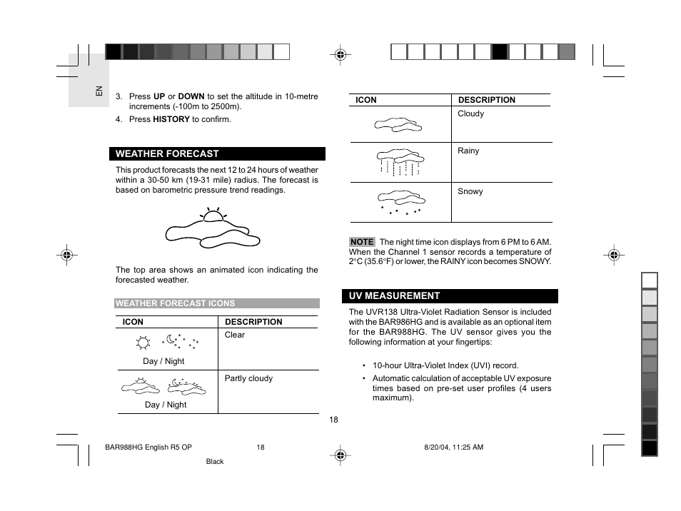 Oregon Scientific Slimline Weather Station BAR988HG User Manual | Page 19 / 28