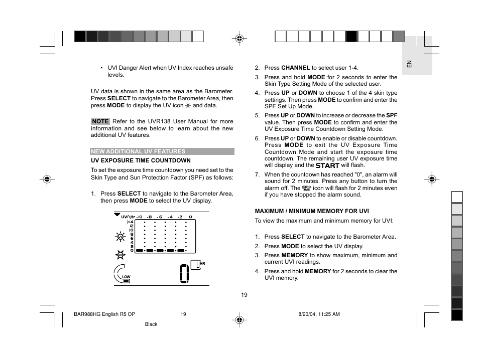 Oregon Scientific Slimline Weather Station BAR988HG User Manual | Page 20 / 28