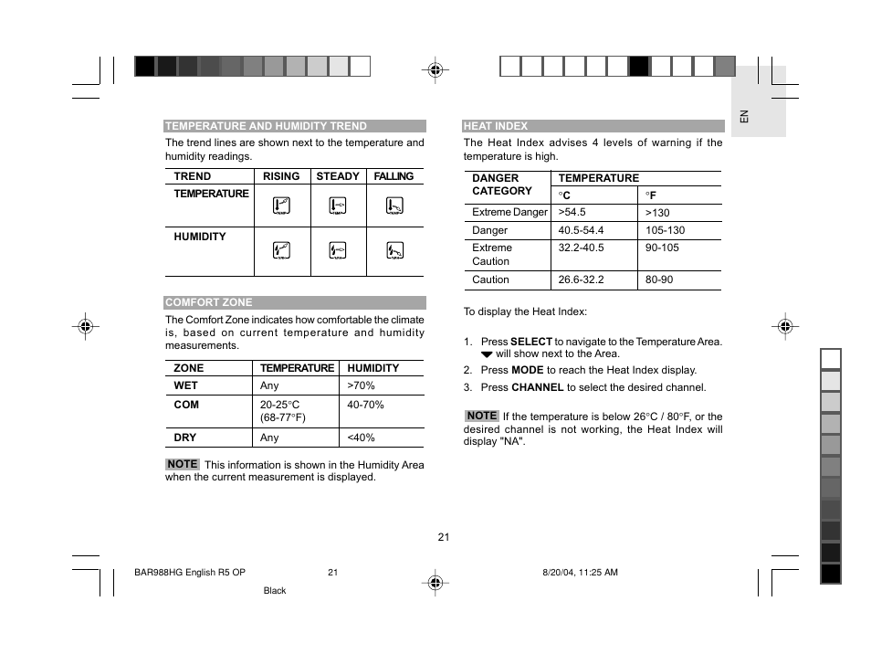 Oregon Scientific Slimline Weather Station BAR988HG User Manual | Page 22 / 28