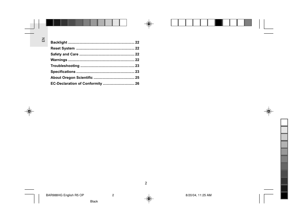 Oregon Scientific Slimline Weather Station BAR988HG User Manual | Page 3 / 28