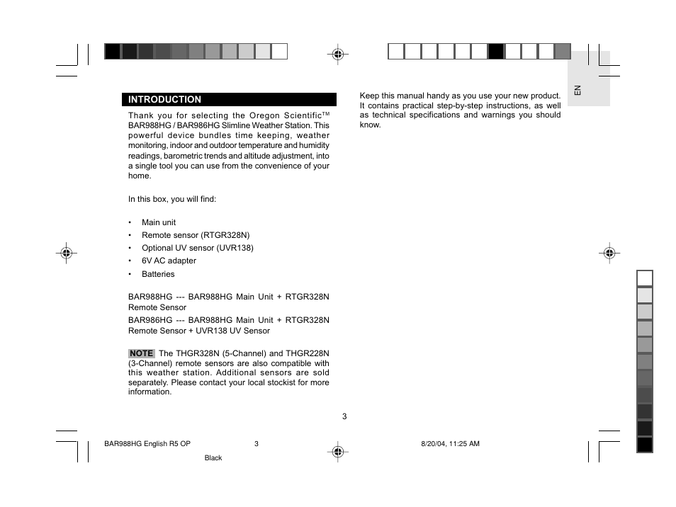 Oregon Scientific Slimline Weather Station BAR988HG User Manual | Page 4 / 28