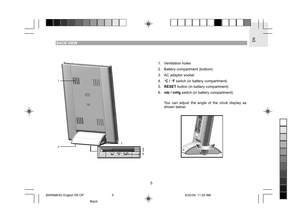 Oregon Scientific Slimline Weather Station BAR988HG User Manual | Page 6 / 28