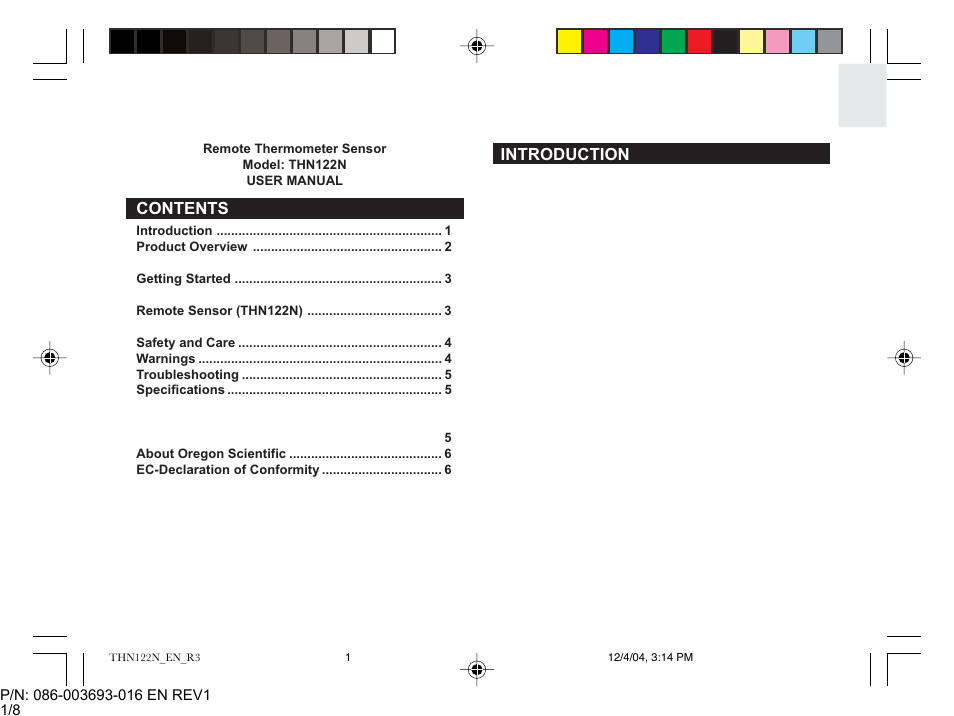Oregon Scientific THN122N User Manual | 8 pages