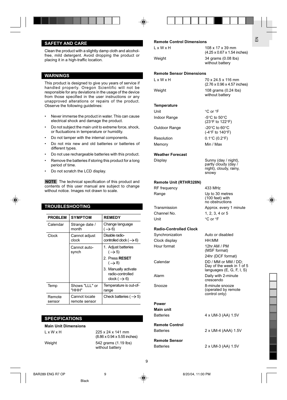 Oregon Scientific JUMBO BAR289 User Manual | Page 10 / 12