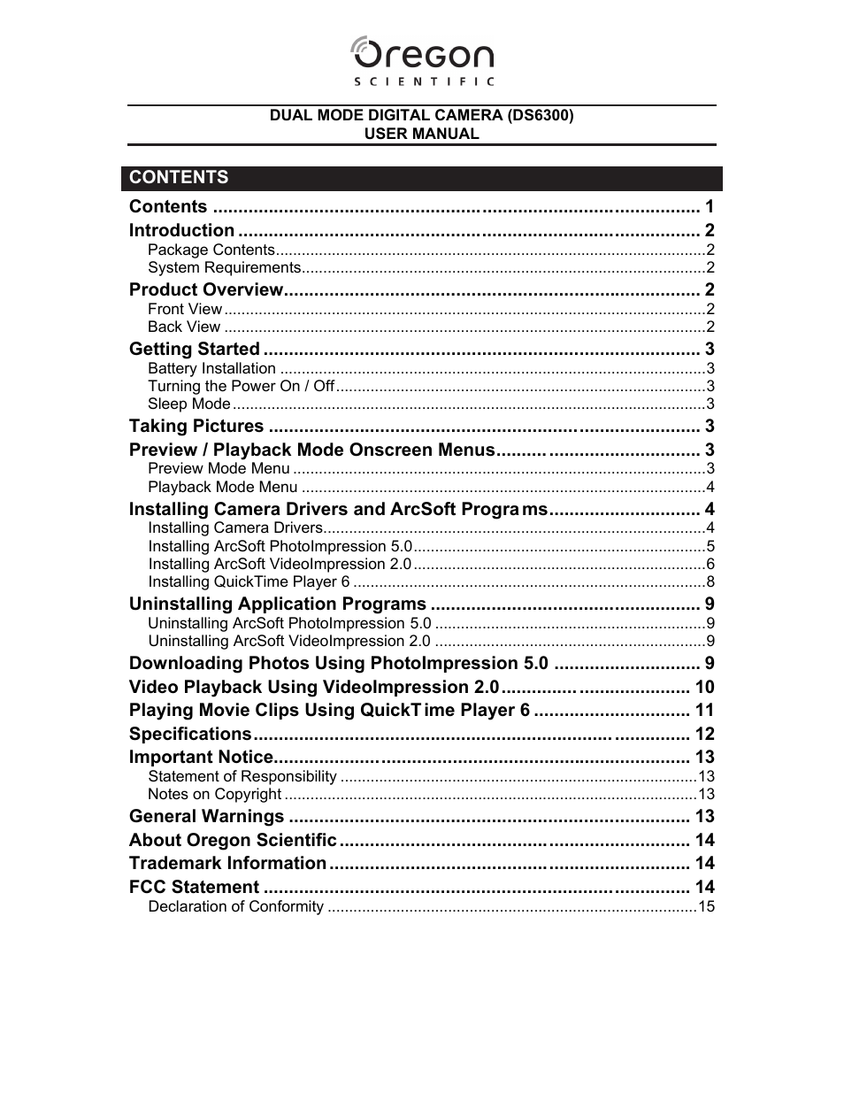 Oregon Scientific DS6300 User Manual | 15 pages