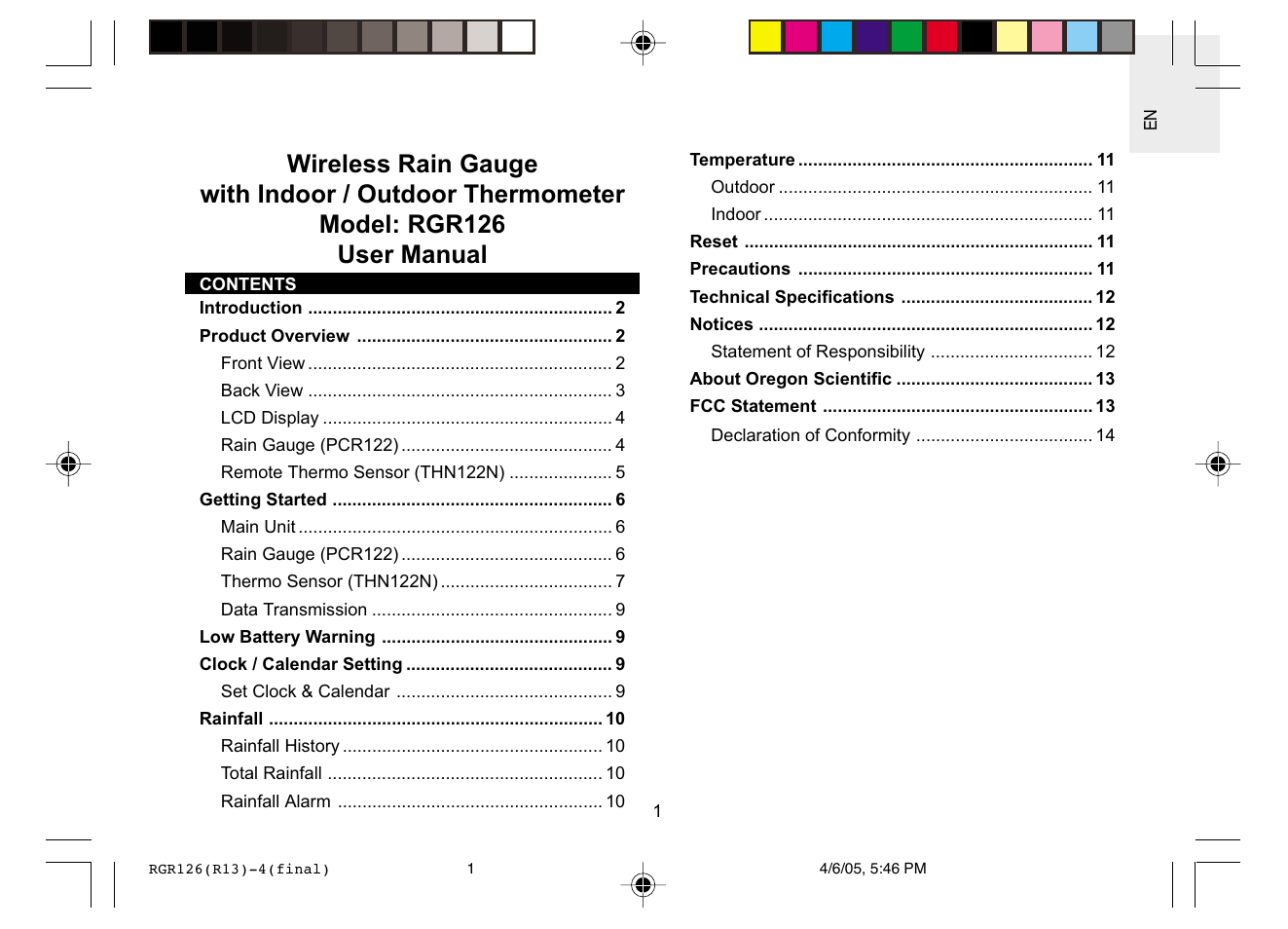 Oregon Scientific RGR126 User Manual | 14 pages