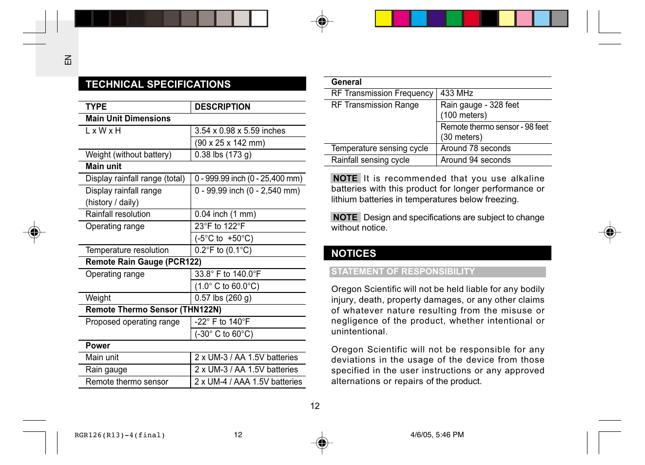 Oregon Scientific RGR126 User Manual | Page 12 / 14