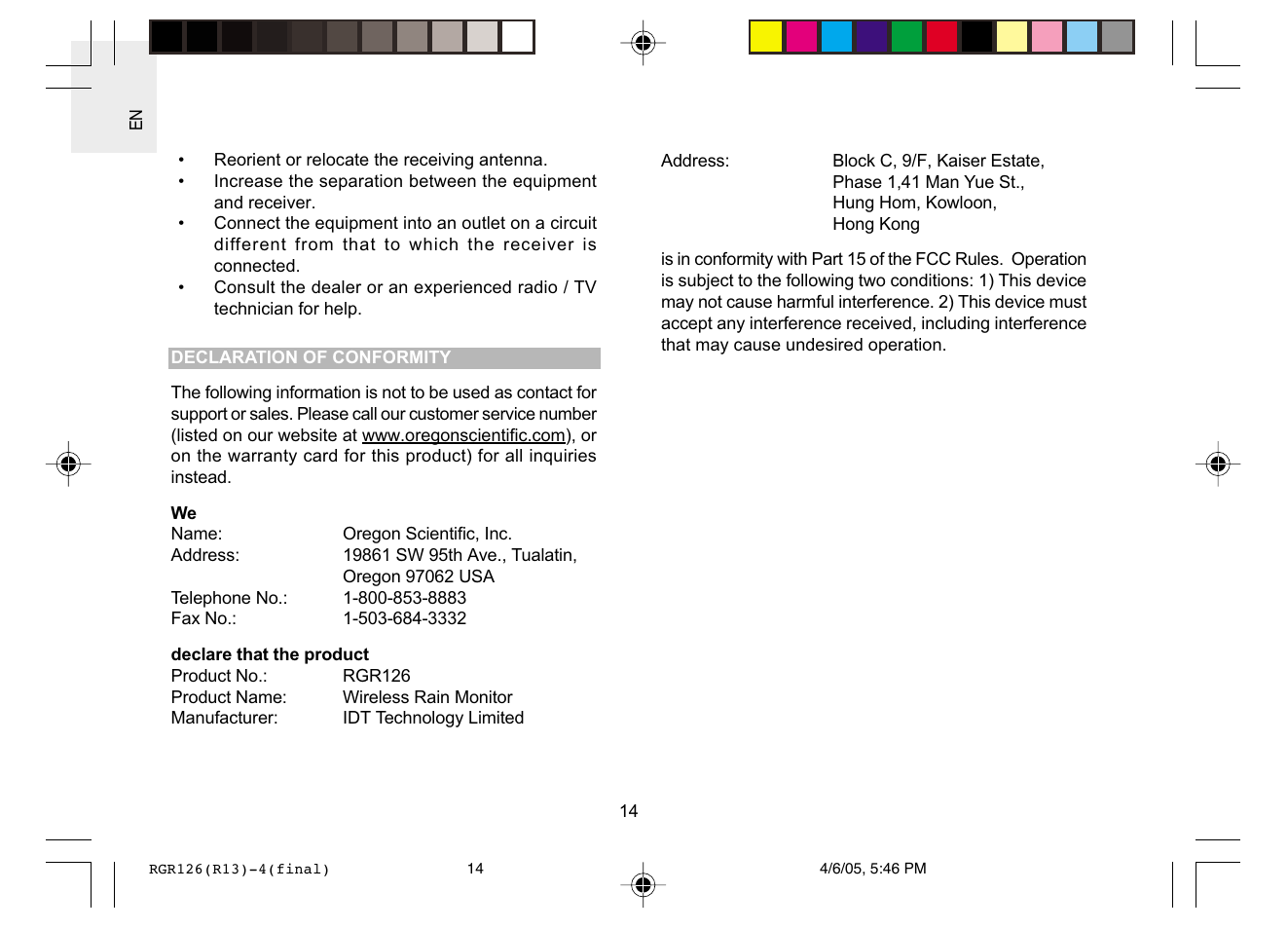 Oregon Scientific RGR126 User Manual | Page 14 / 14