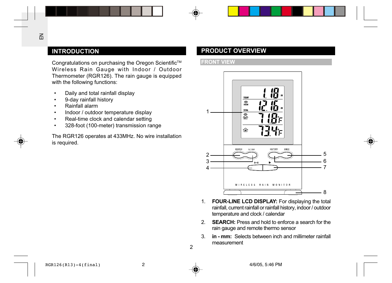 Oregon Scientific RGR126 User Manual | Page 2 / 14