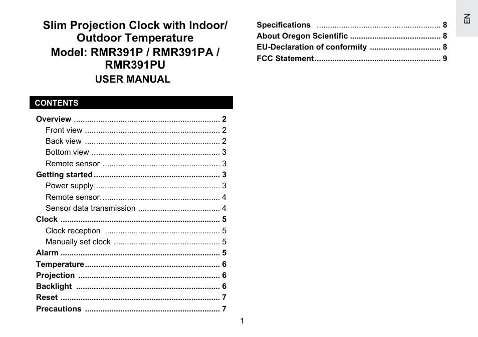 Oregon Scientific RMR391PU User Manual | Page 2 / 73