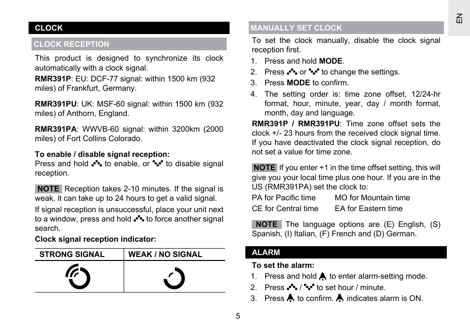 Oregon Scientific RMR391PU User Manual | Page 6 / 73