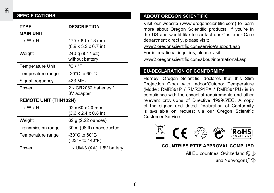 Oregon Scientific RMR391PU User Manual | Page 9 / 73