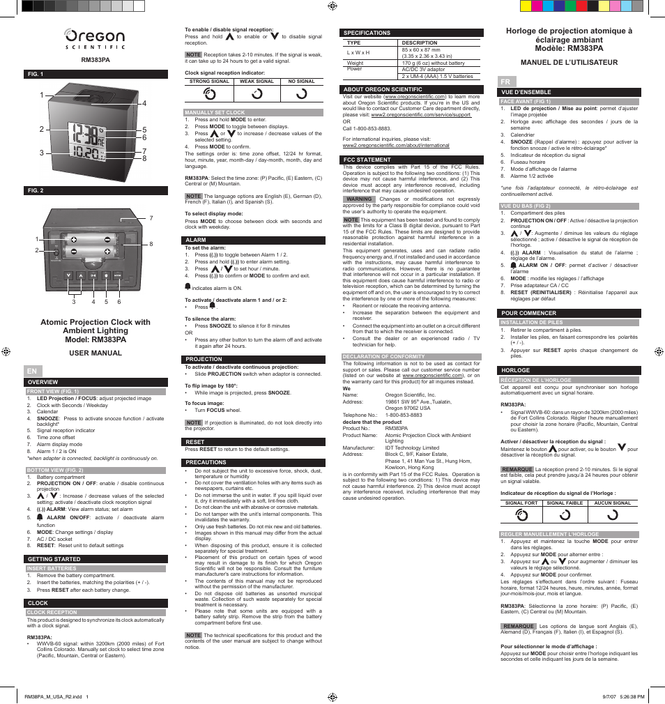 Oregon Scientific RM383PA User Manual | 2 pages