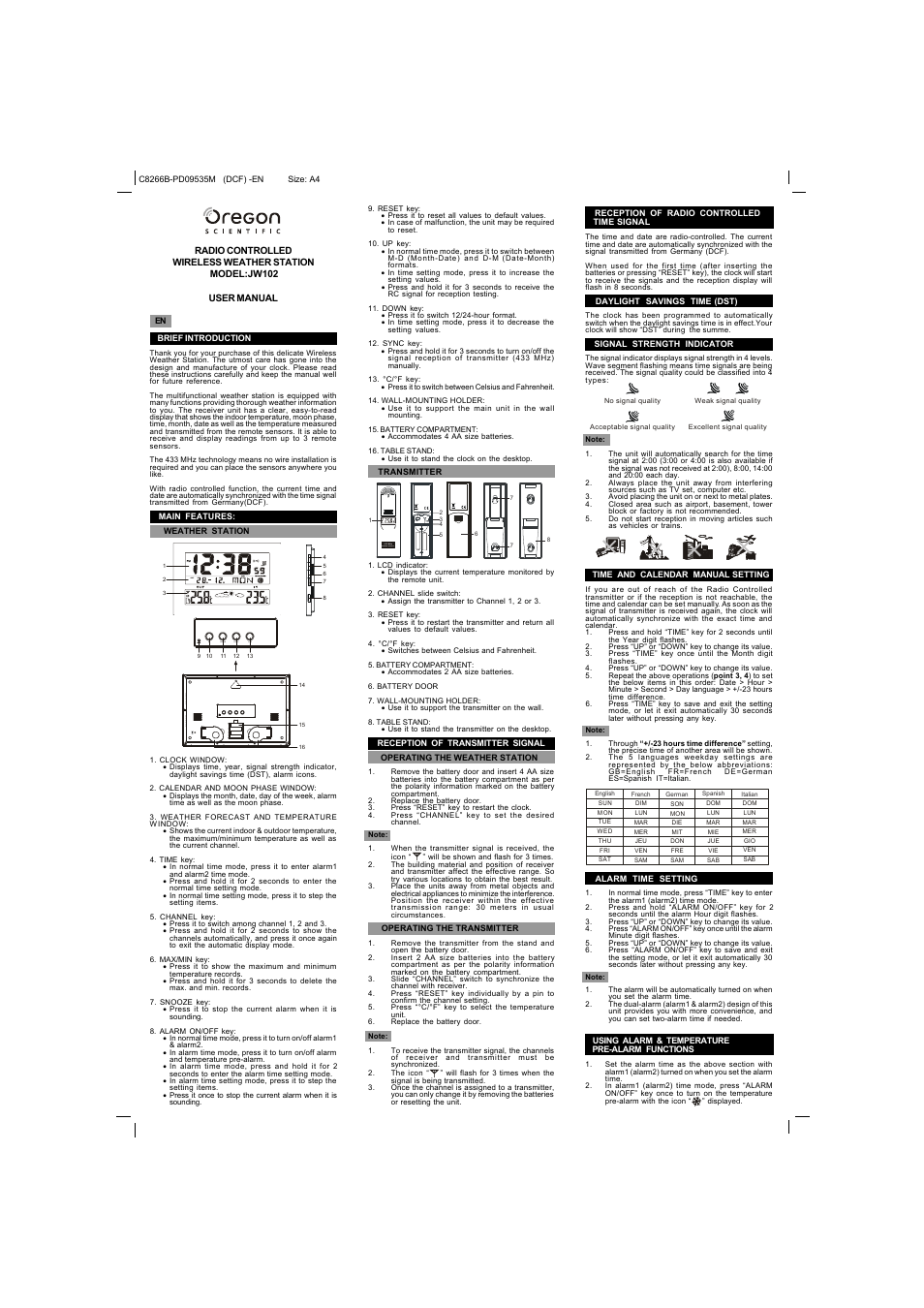 Oregon Scientific Radio Controlled Wireless Weather Station C8266B User Manual | 2 pages