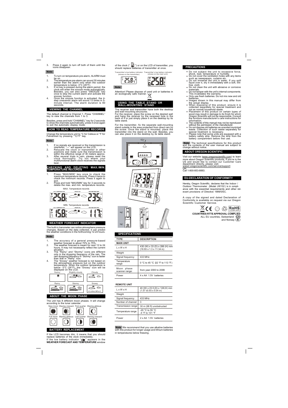 Down up c / f sync o o | Oregon Scientific Radio Controlled Wireless Weather Station C8266B User Manual | Page 2 / 2