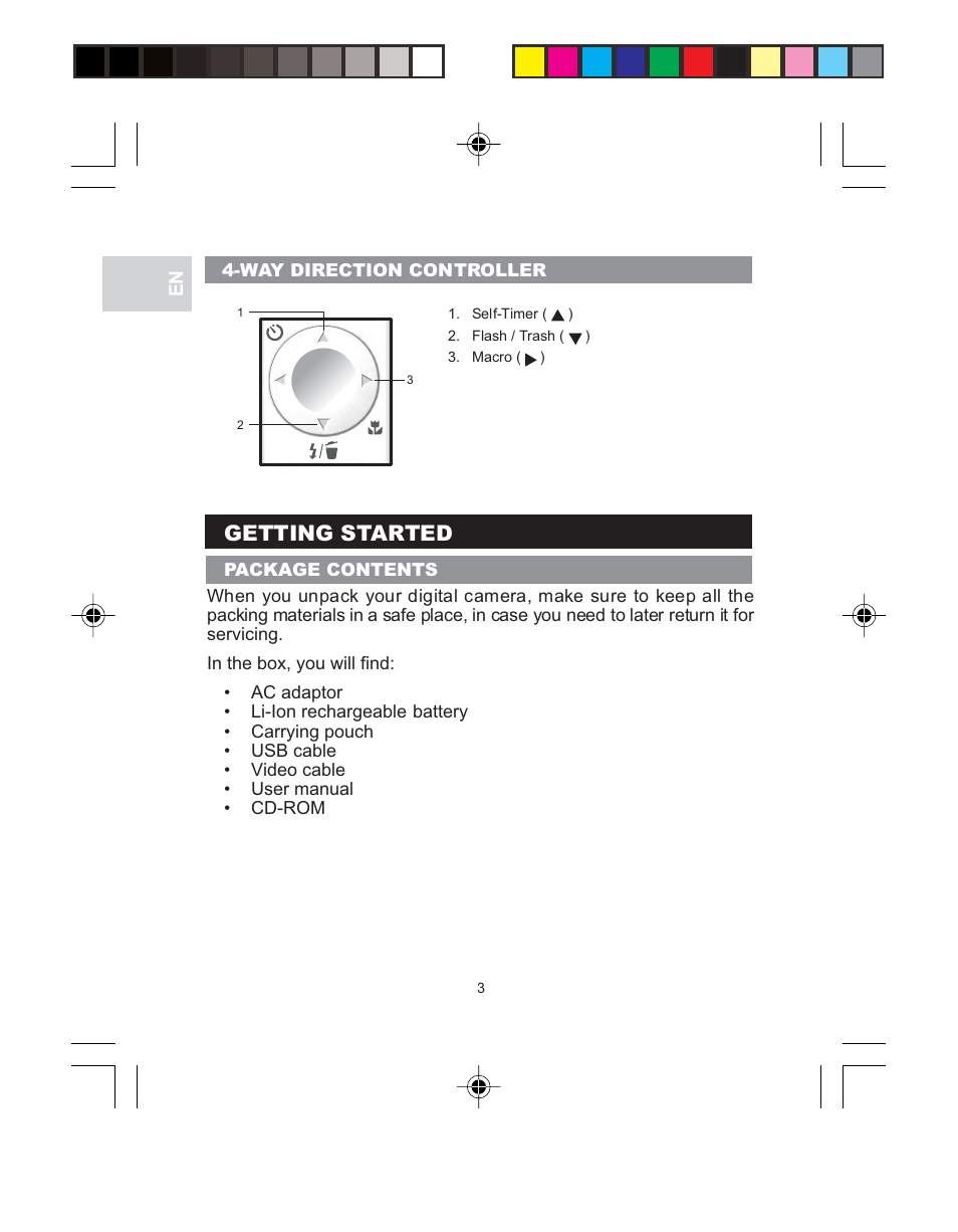 Getting started | Oregon Scientific 3.0 MEGA-PIXEL DIGITAL CAMERA WITH JUMBO DISPLAY PV 100 User Manual | Page 7 / 42