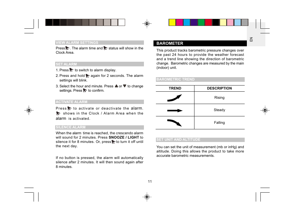 Oregon Scientific BAR609HGA User Manual | Page 12 / 22