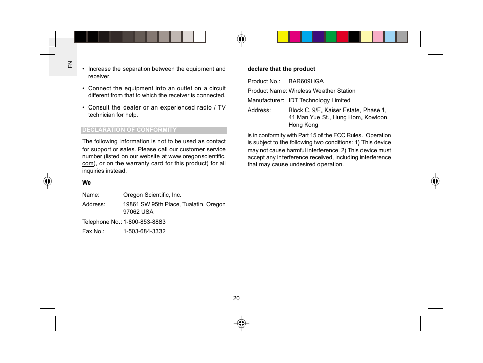 Oregon Scientific BAR609HGA User Manual | Page 21 / 22