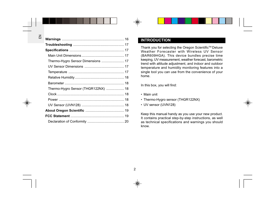 Oregon Scientific BAR609HGA User Manual | Page 3 / 22