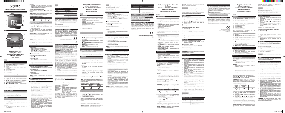 Oregon Scientific RF Projection Clock RM383P / RM383PU / RM383PA / RA383P User Manual | 2 pages