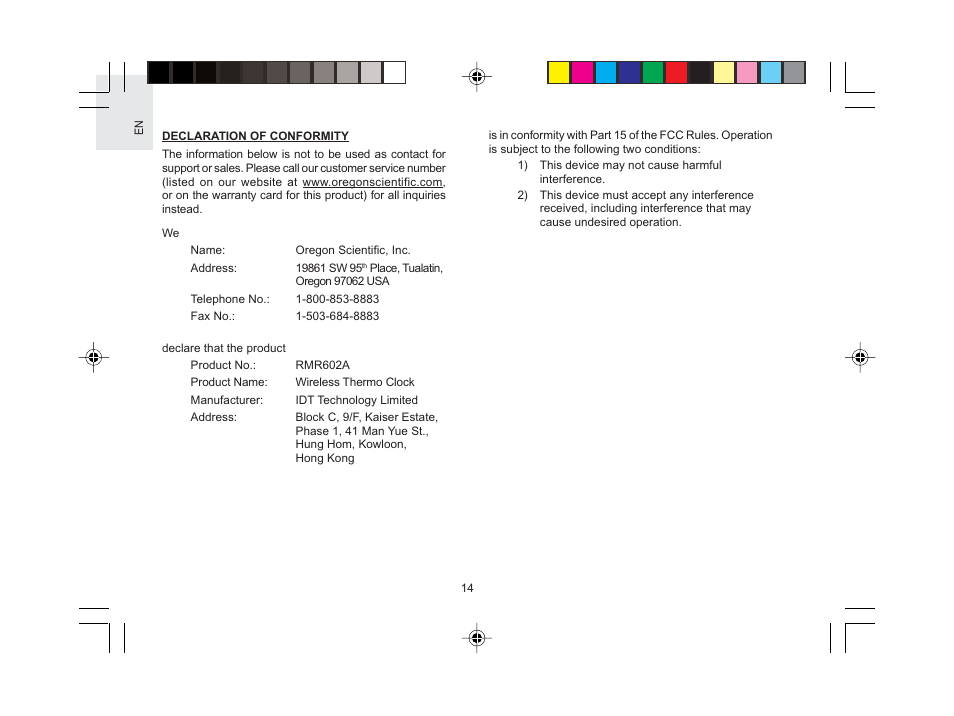 Oregon Scientific Wireless Thermo Clock RMR602A User Manual | Page 15 / 16
