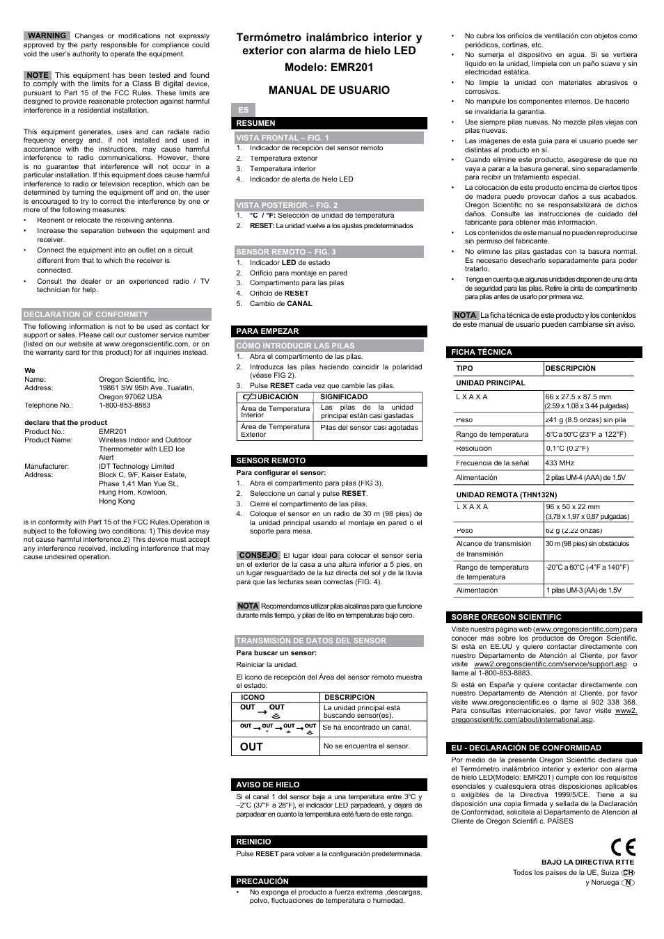 Ou out t, User manual, Manuale per l’utente | Manuel de l’utilisateur, Manual do usuário, Bruksanvisning | Oregon Scientific EMR201 User Manual | Page 2 / 6