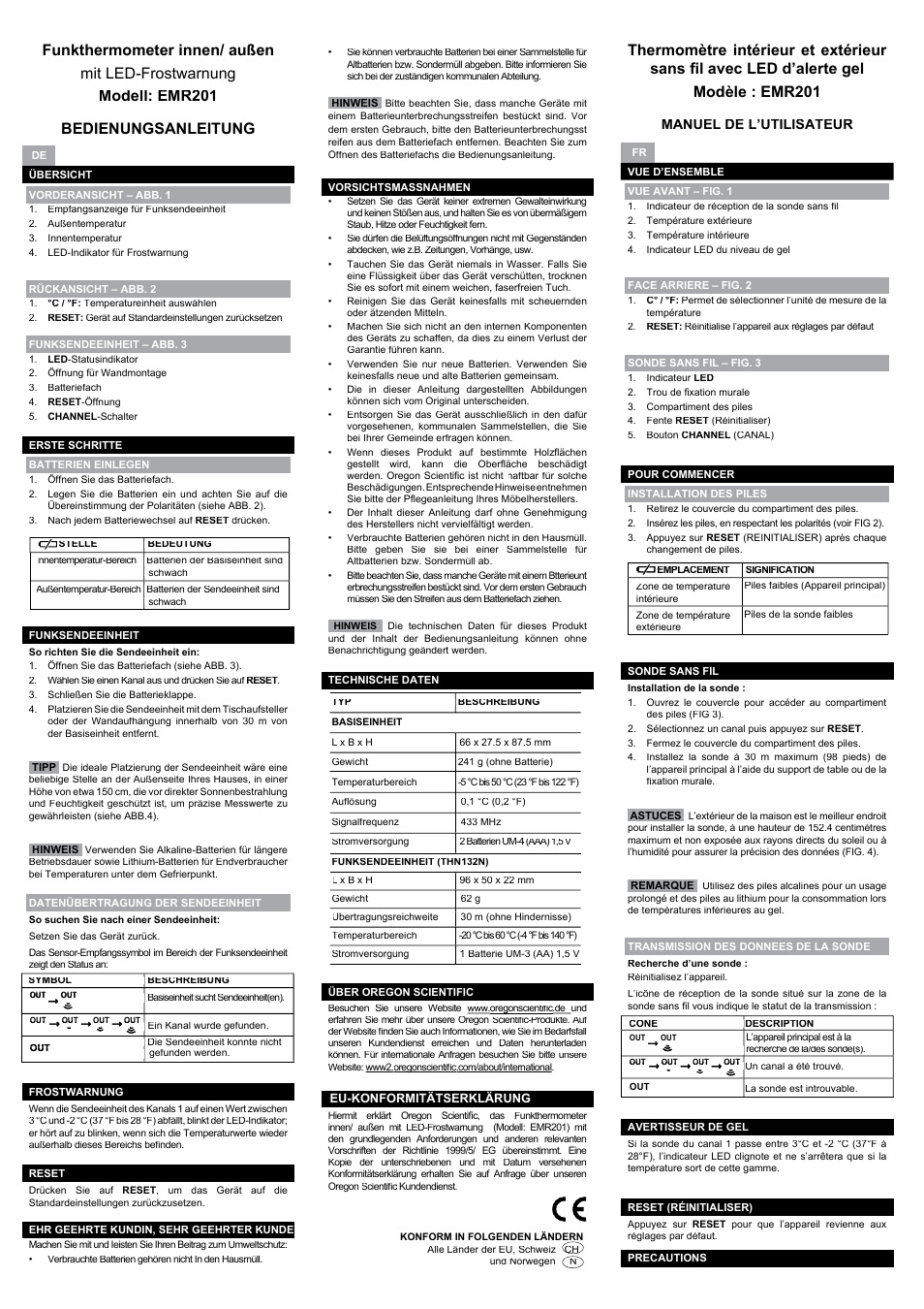 User manual, Manuale per l’utente, Manuel de l’utilisateur | Oregon Scientific EMR201 User Manual | Page 3 / 6