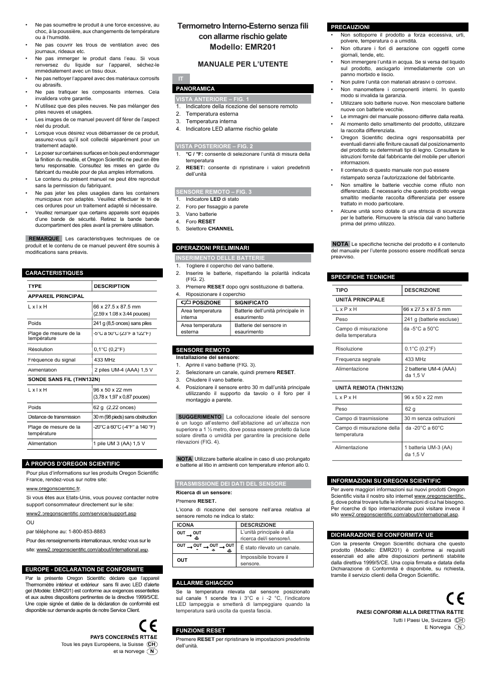 User manual, Manuale per l’utente, Manuel de l’utilisateur | Oregon Scientific EMR201 User Manual | Page 4 / 6