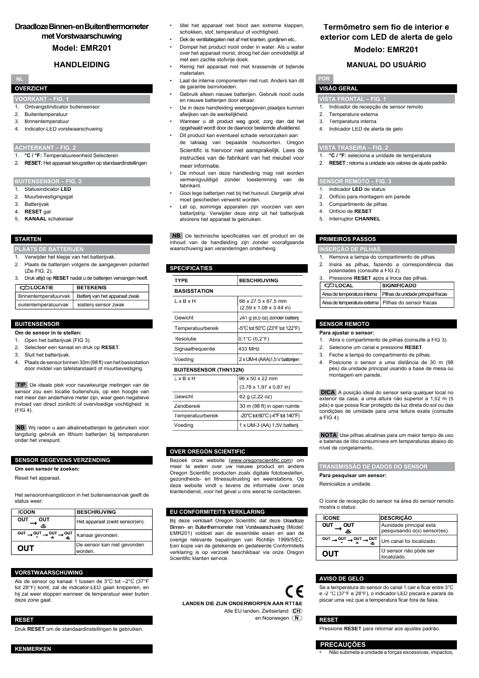 Ou out t, Manual do usuário, Bruksanvisning | Oregon Scientific EMR201 User Manual | Page 5 / 6