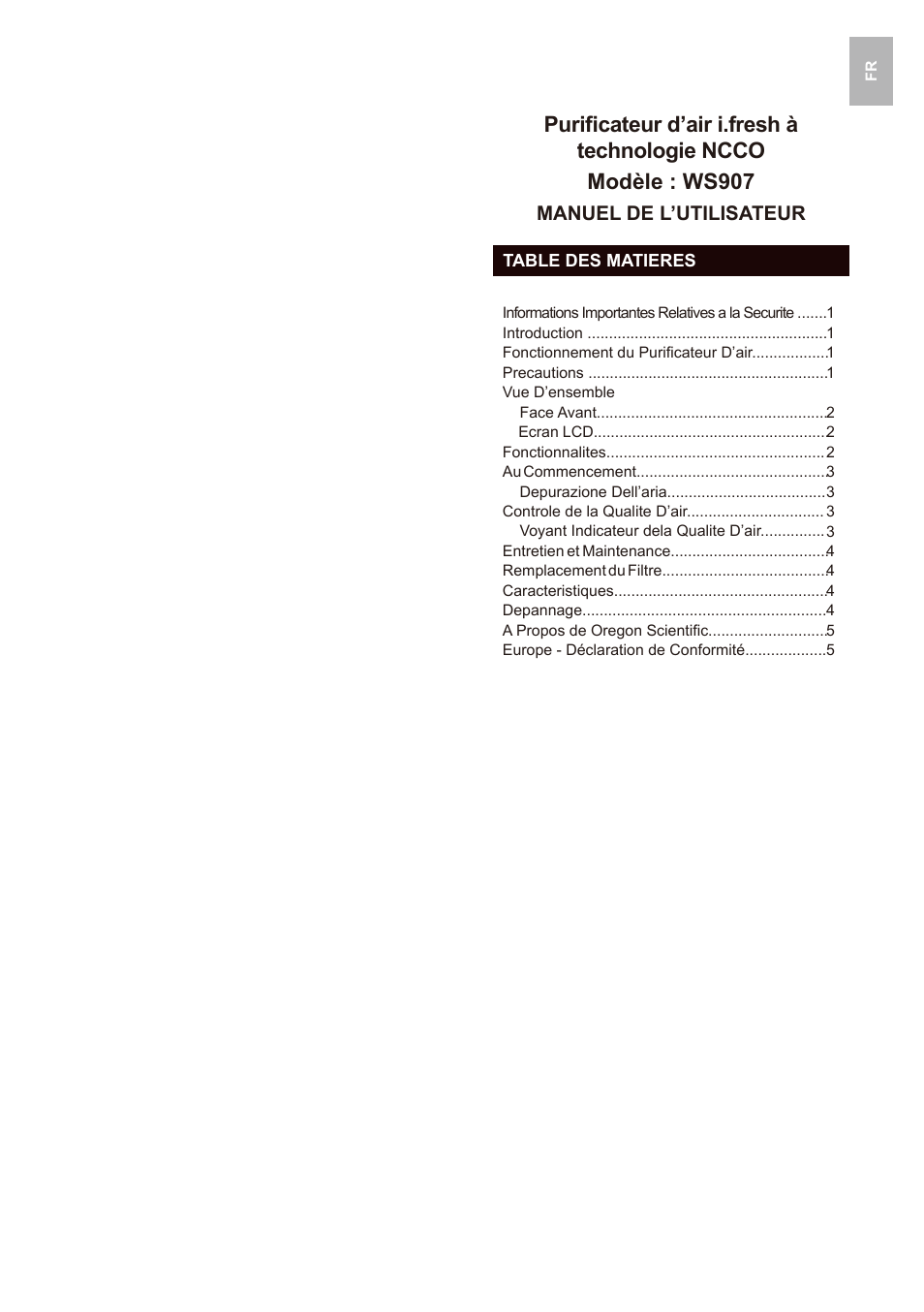 Manuel de l’utilisateur | Oregon Scientific WS907 User Manual | Page 14 / 59