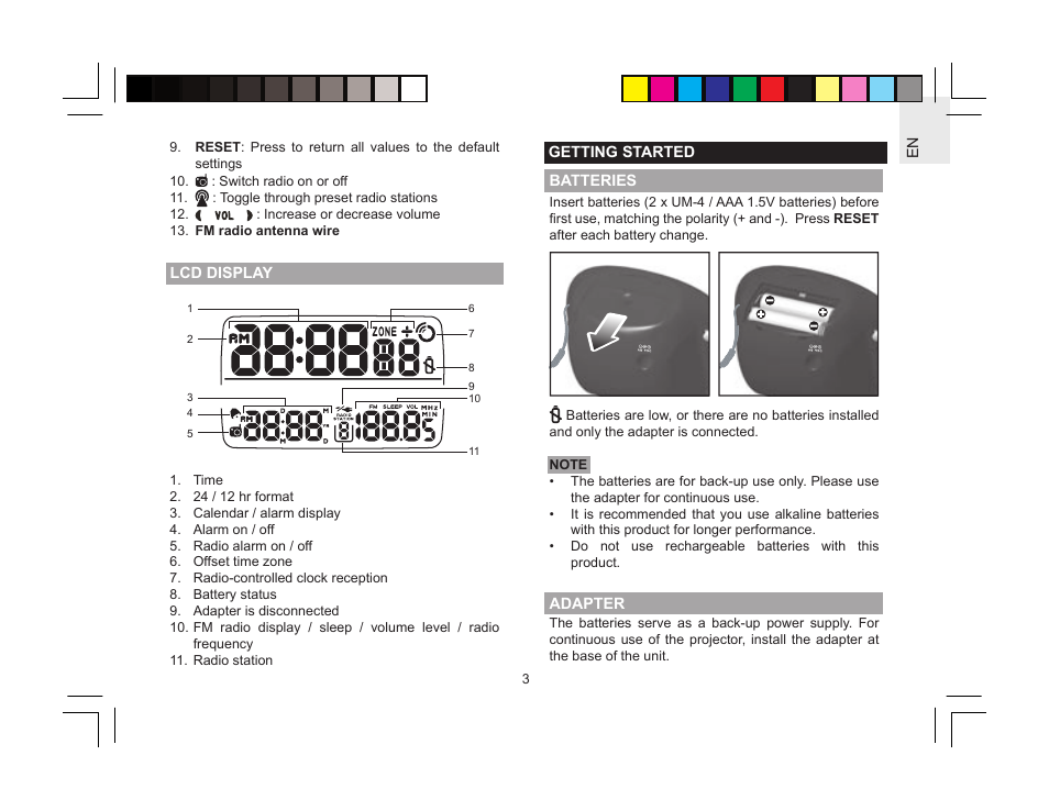 Oregon Scientific Radio-Controlled Projection Clock with FM Radio RRM310P User Manual | Page 3 / 8