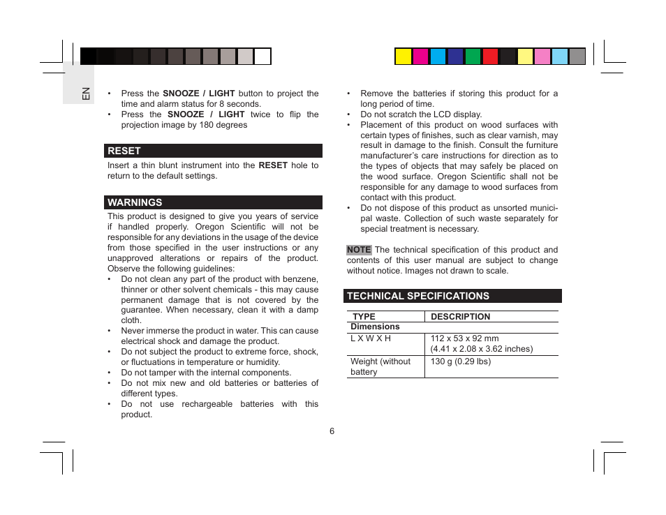Oregon Scientific Radio-Controlled Projection Clock with FM Radio RRM310P User Manual | Page 6 / 8